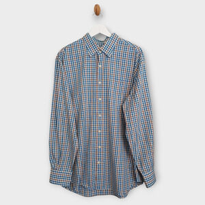 Peter Millar Shirt Men XL Blue Brown White Check Preppy Career Classic Button Up